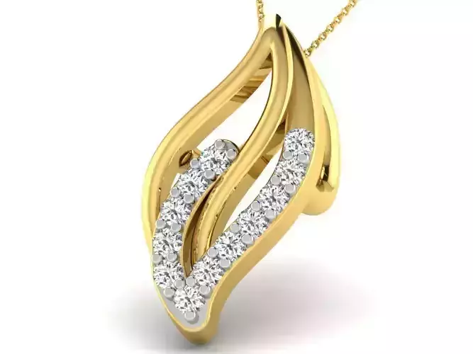 Leaf Shape Golden Pendant With Diamonds
