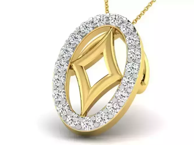 Oval Shaped Golen Pendant With Diamonds