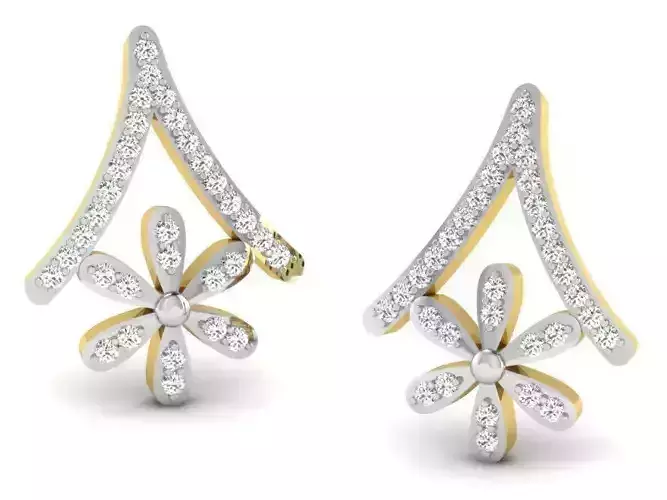 Flower Shaped Golden Earrings With Diamonds 3