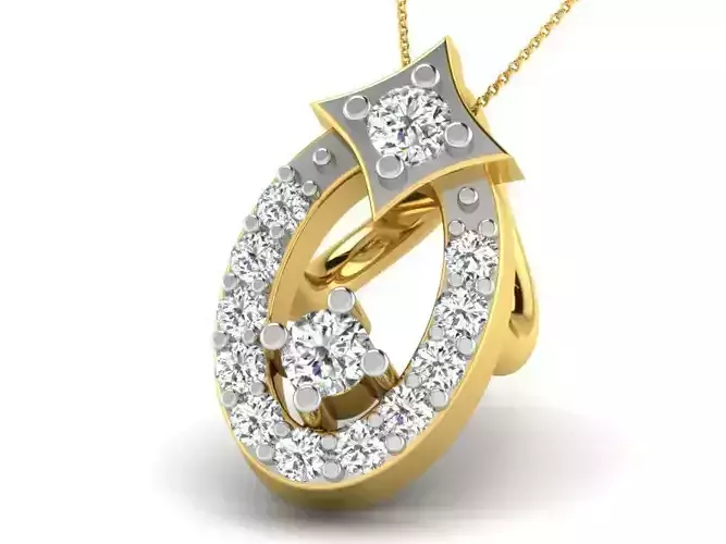 Oval Shaped Golden Pendant With Diamonds 18
