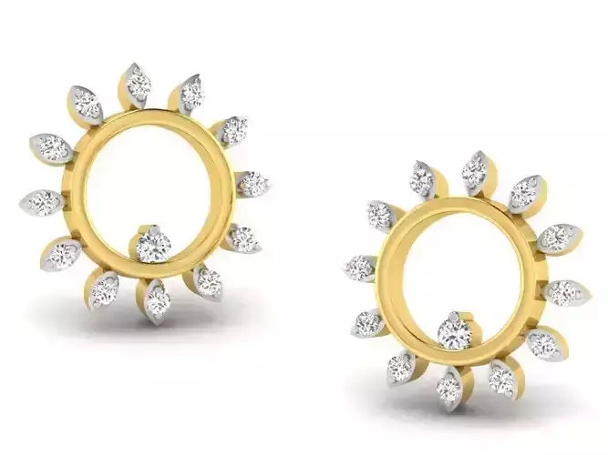 Flower Shaped Golden Earrings With Diamonds 4