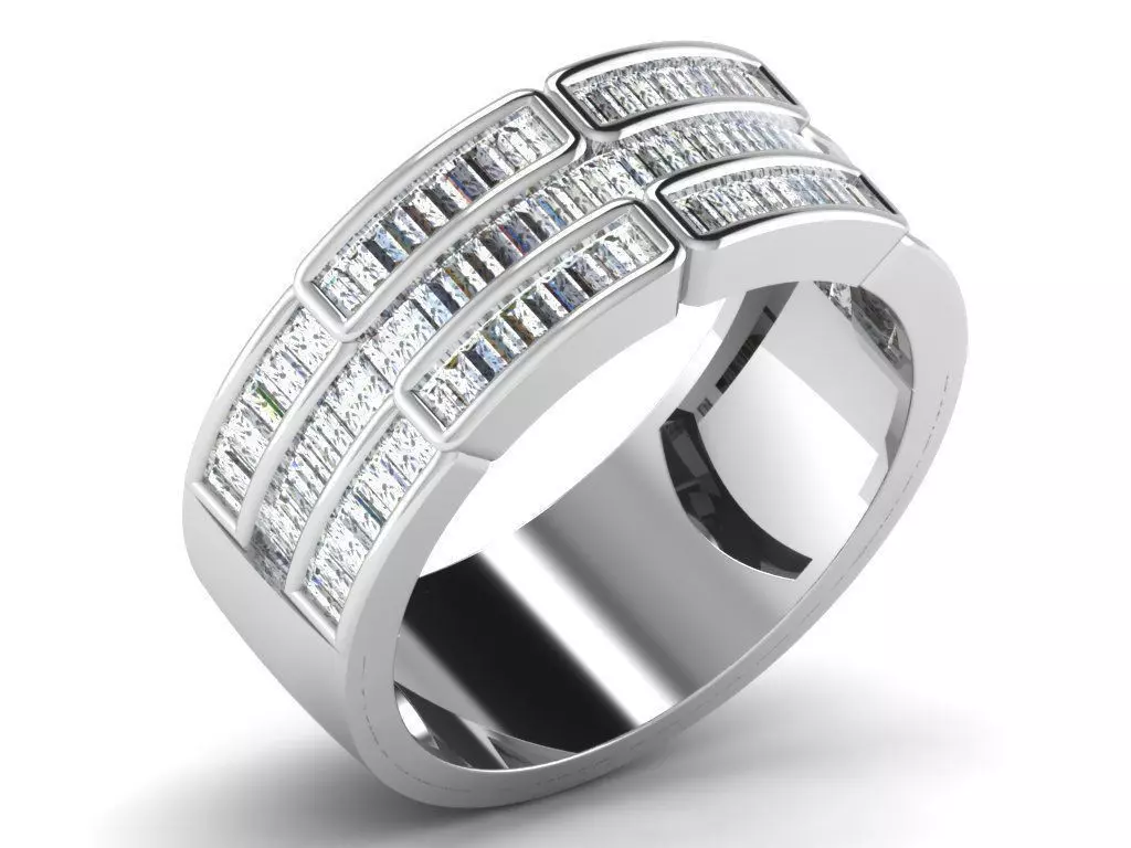 Silver Ring With Diamonds 5 3D print model_0