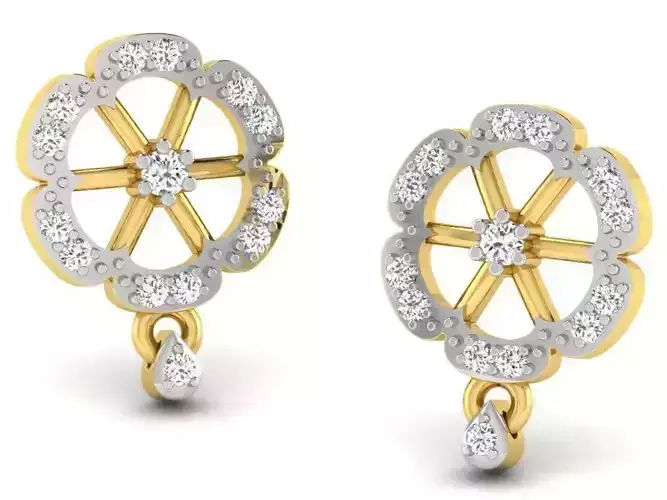 Flower Shaped Golden Earrings With Diamonds 5