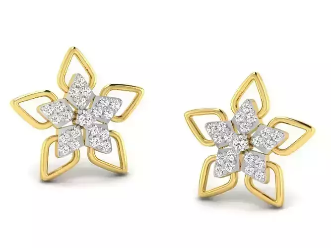 Flower Shape Golden Ear Studs With Diamonds