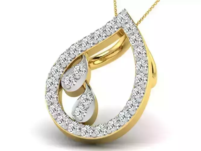 Drop Shaped Golden Pendant with Diamonds