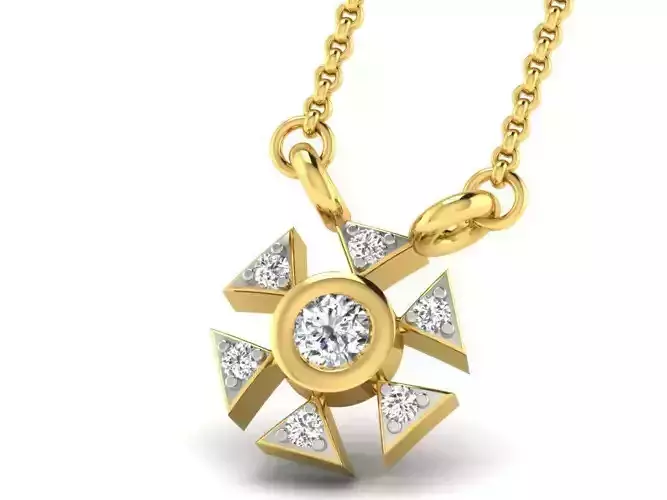 Hexagon Shape Golden Pendant With Diamonds