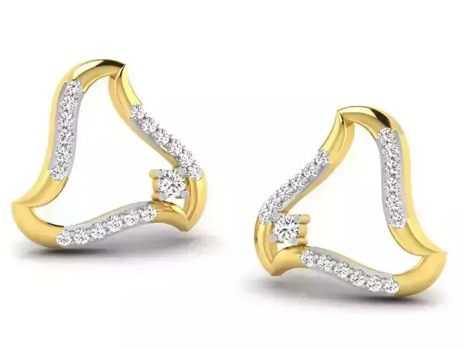 Triangle Shaped Golden Earrings With Diamonds