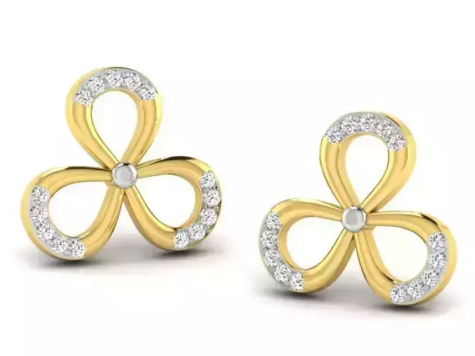 Flower Shaped Golden Ear Studs With Diamonds 8
