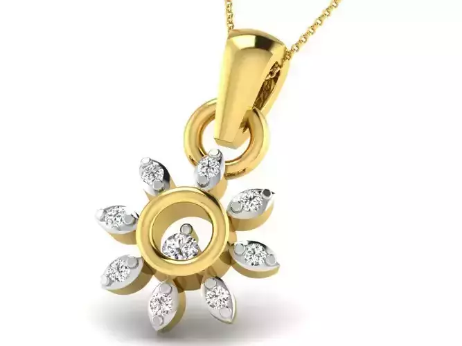 Flower Shape Golden Pendant With Diamonds 3