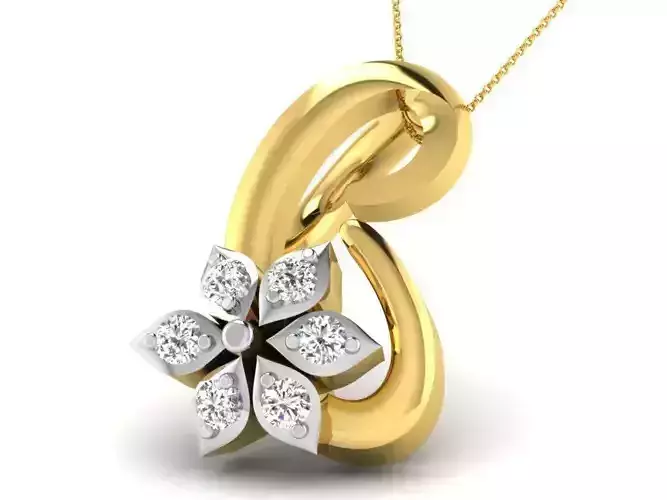 Flower Shape Golden Pendant With Diamonds 4