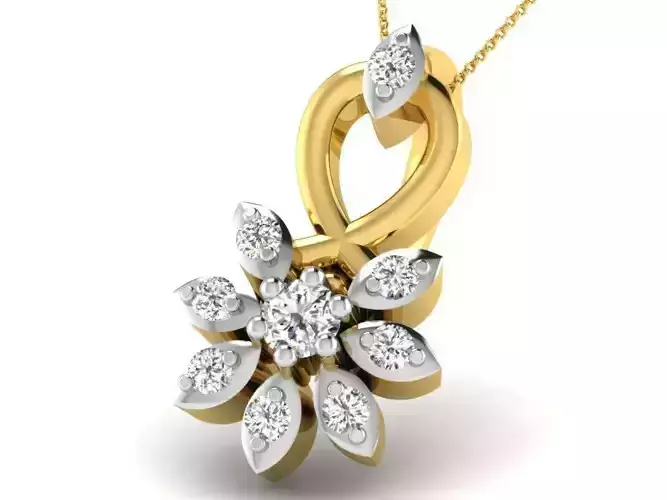 Flower Shape Golden Pendant With Diamonds 5