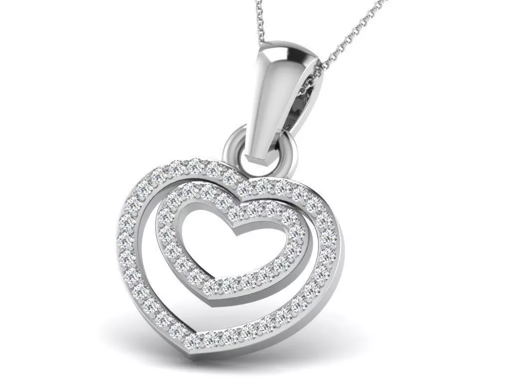 Heart Shape Silver Pendant With Diamonds 1 3D print model_0