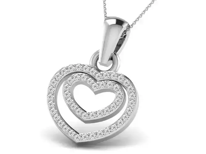 Heart Shape Silver Pendant With Diamonds 1 3D print model