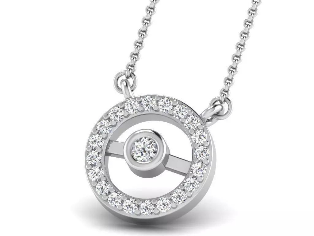 Round Shape Silver Pendant With Diamonds 3D print model_0