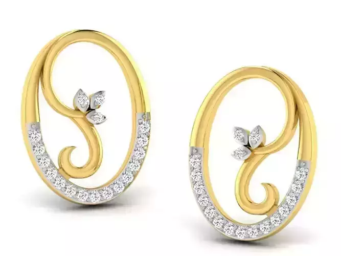 Oval Shaped Golden Earrings With Diamonds 1