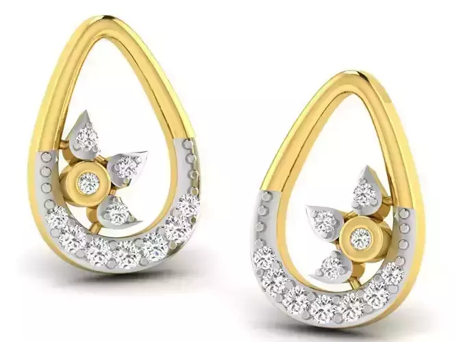 Drop Shape Golden Earrings With Diamonds 1
