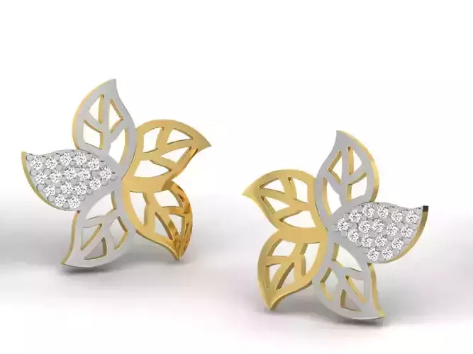 Flower Shaped Golden Ear Studs With Diamonds 9