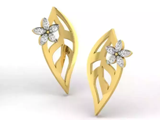 Leaf Shaped Golden Earrings With Diamonds 9