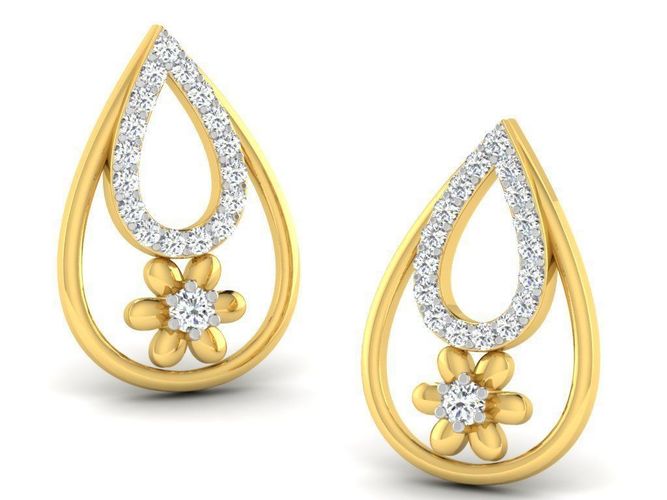 Drop Shape Golden Earrings With Diamonds 2 3D print model
