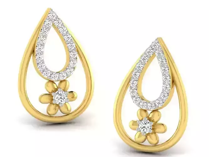 Drop Shape Golden Earrings With Diamonds 2 3D print model