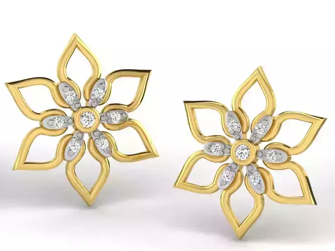 Flower Shaped Golden Ear Studs With Diamonds 11