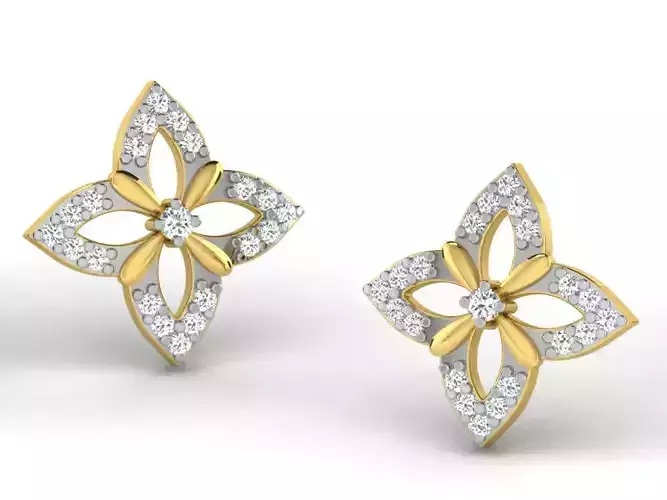 Flower Shaped Golden Ear Studs With Diamonds 12
