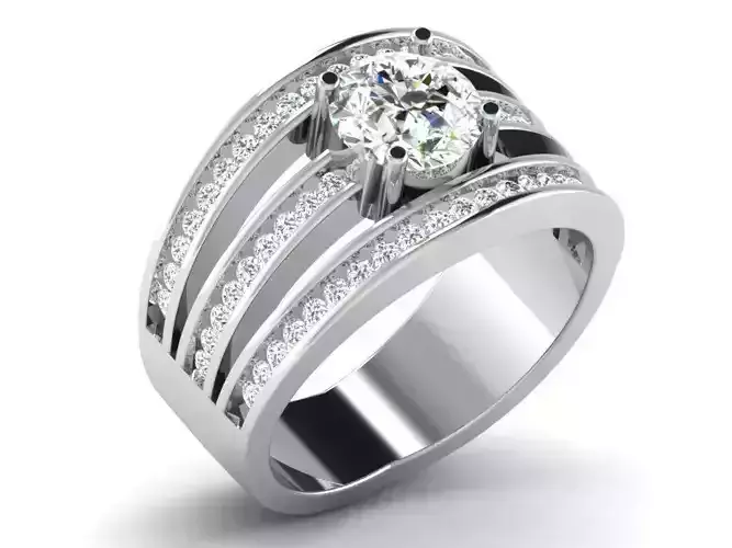 Wide Silver Ring With Diamonds 2