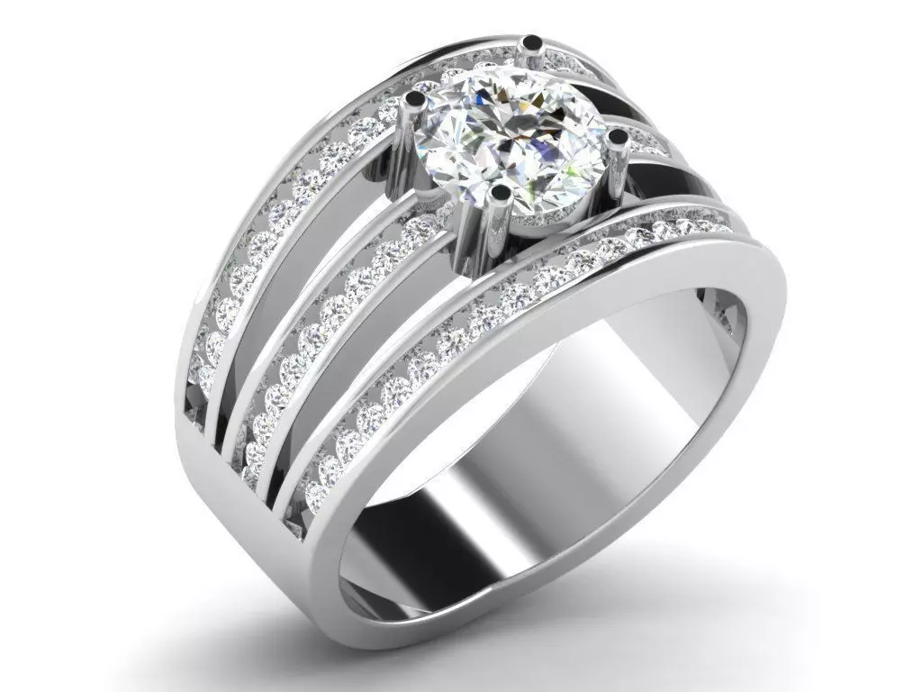 Wide Silver Ring With Diamonds 2 3D print model_0