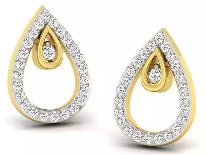 Drop Shape Golden Earrings With Diamonds 3