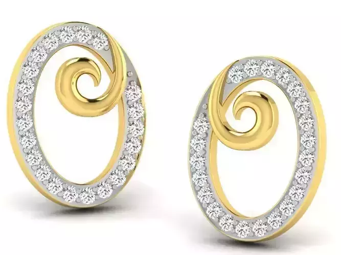 Oval Shape Golden Earrings With Diamonds