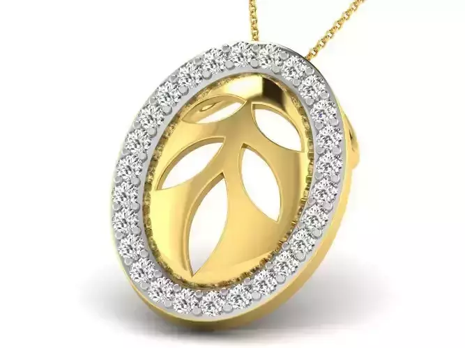 Oval Shaped Golden Pendant With Diamonds 22