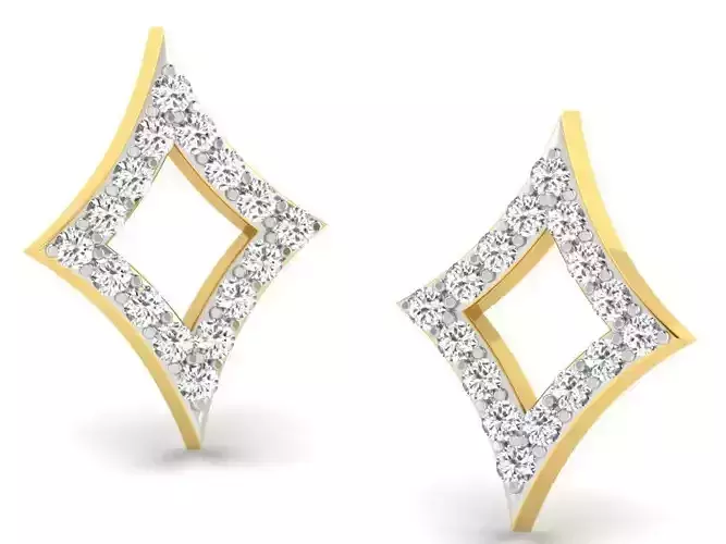 Diamond Shape Golden Earrings With Diamonds