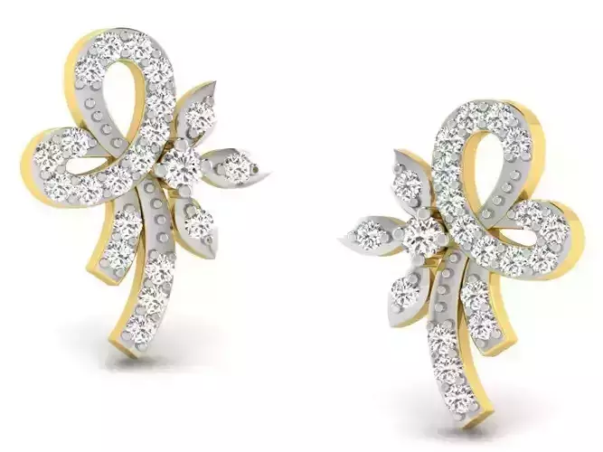 Knot Shape Golden Earrings With Diamonds