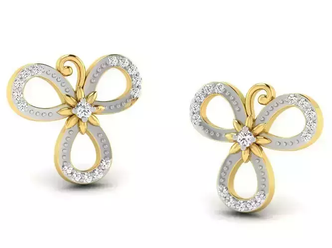 Flower Shape Golden Earrings With Diamonds 1