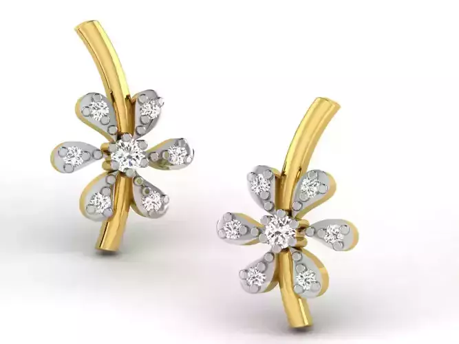 Flower Shape Golden Earrings With Diamonds 2