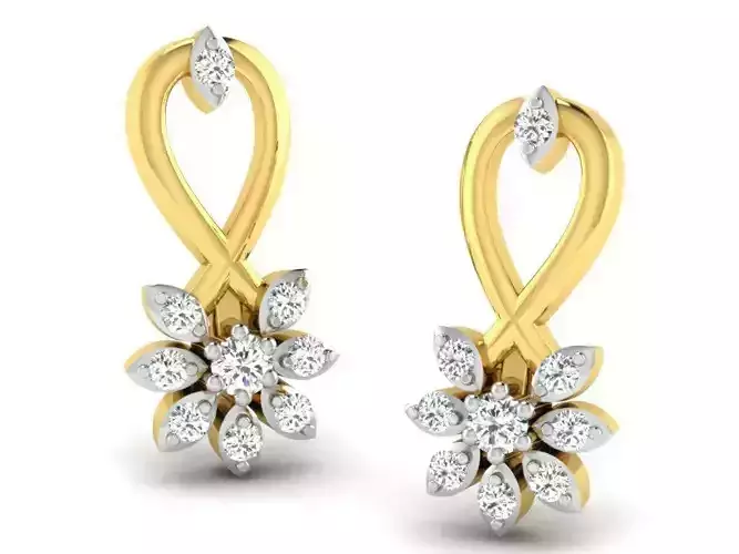 Flower Shape Golden Earrings With Diamonds 3