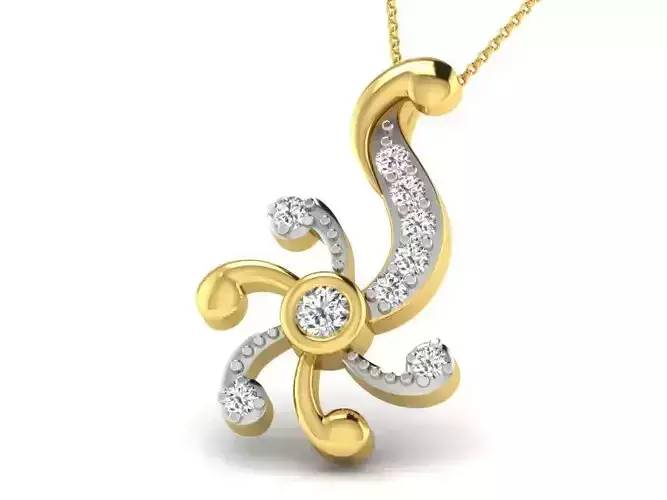 Flower Shaped Golden Pendant With Diamonds 49