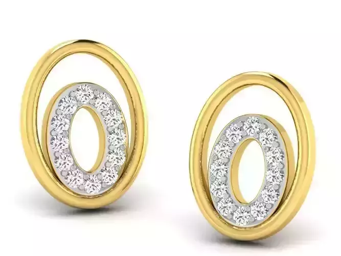 Oval Shaped Golden Earrings With Diamonds 2