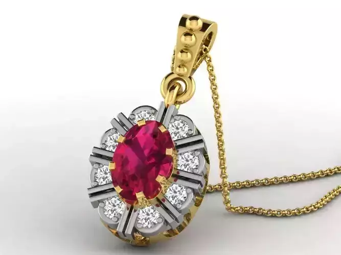 Oval Shaped Golden Pendant With Gemstone