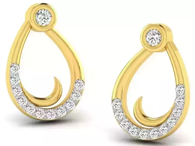 Drop Shape Golden Earrings With Diamonds 5