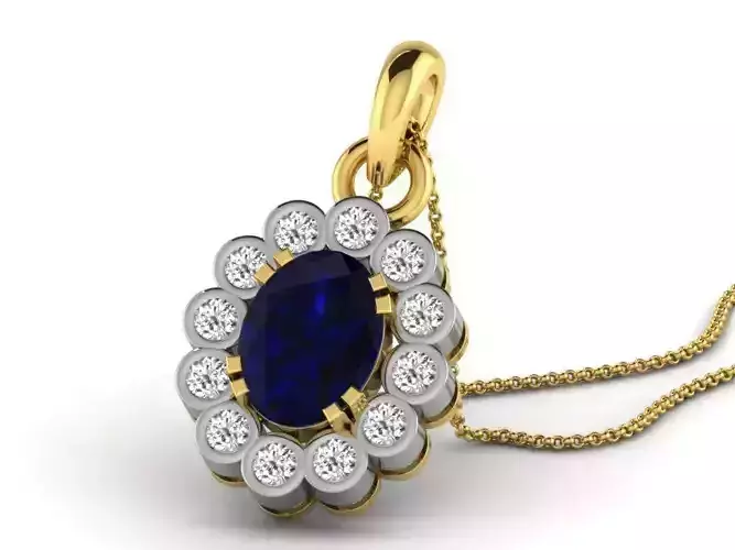 Flower Shaped Oval Pendant With Sapphire 3D print model