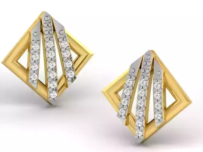 Square Shaped Golden Earrings With Diamonds 1