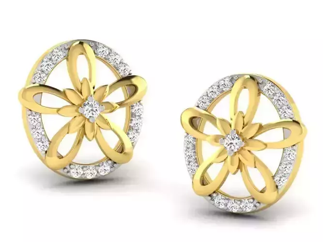 Round Shaped Golden Earrings With Diamonds 6