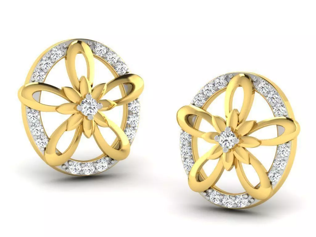 Round Shaped Golden Earrings With Diamonds 6 3D print model_0