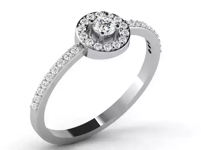 Silver Thin Halo Side Stone Ring 