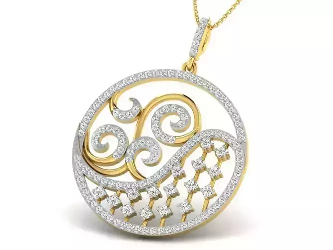 Round Shaped Golden Pendant With Diamonds 24