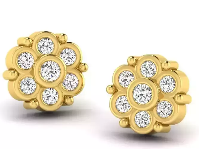 Flower Shaped Golden Ear Studs With Diamonds 15