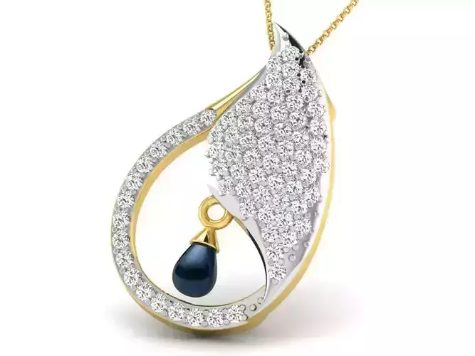 Drop Shaped Golden Pendant With Pearl