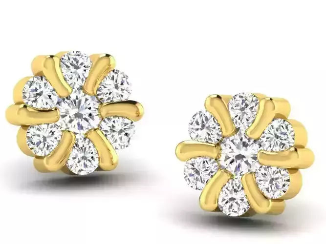 Flower Shaped Golden Ear Studs With Diamonds 16