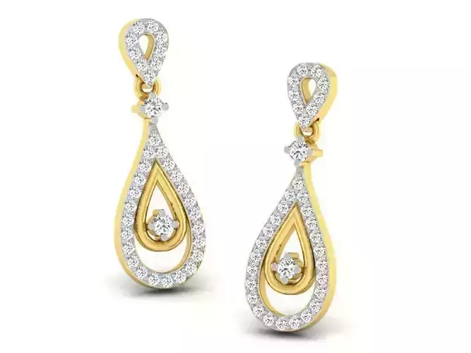 Drop Shaped Golden Drop Earrings With Diamonds 3